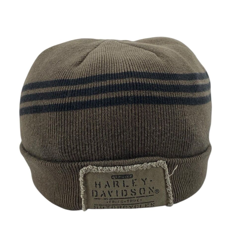 Harley Davidson Beanie Hat One Size Green Patch‎ Stretch Motorcycles Grunge